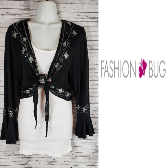 Fashion Bug Tops - Fashion Bug Bell-sleeve Sequence Shrug Size 22/24